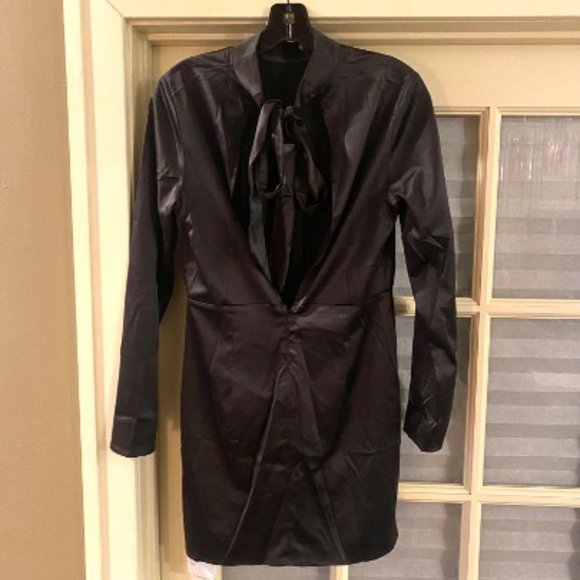 Satin Mock Neck Tie Back Short / Mini Dress - Picture 5 of 7